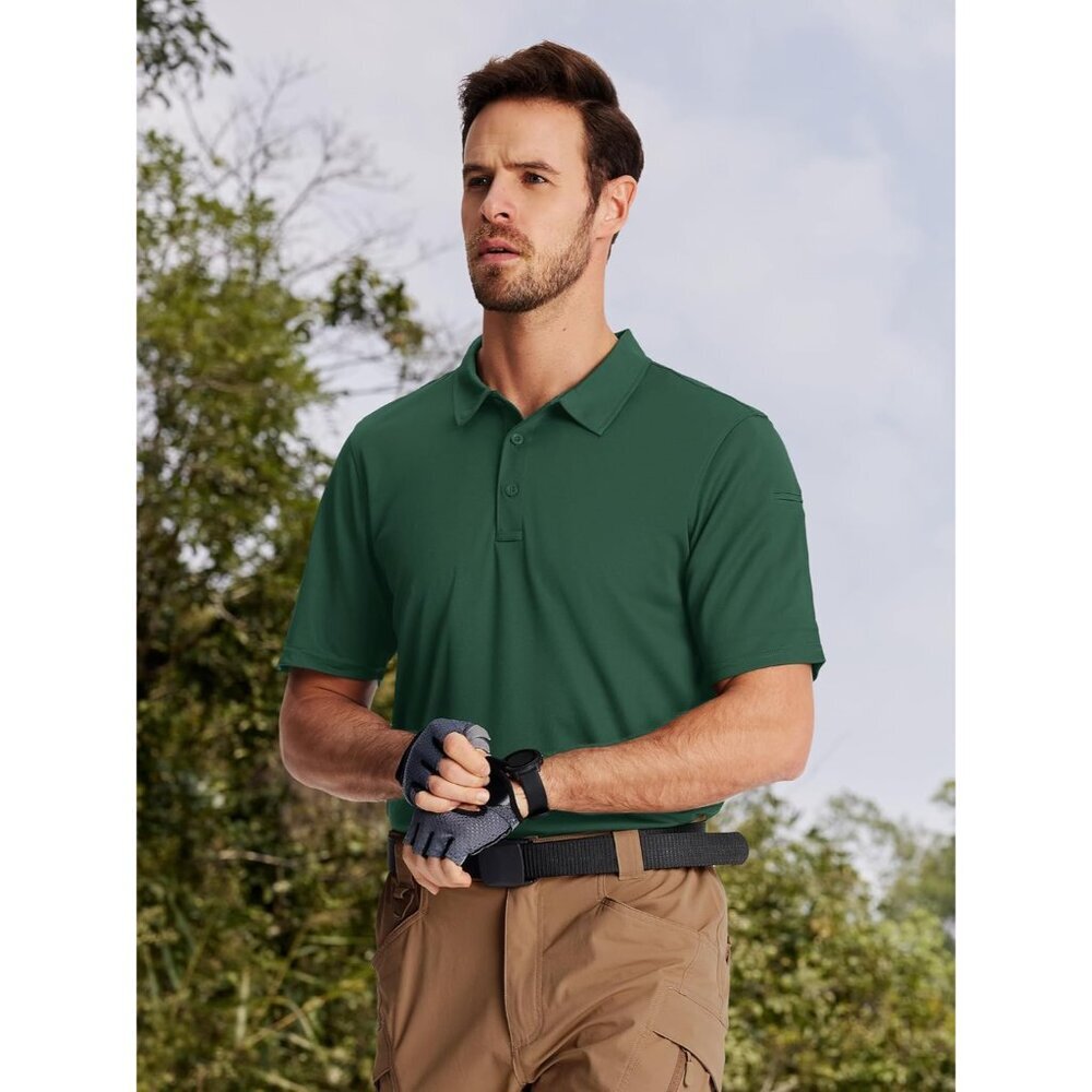 Mens Polo Shirt Short Sleeve Tactical Performance Collared Work Golf Shirts Dry - Picture 2 of 7